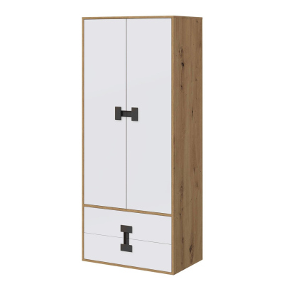 Kétajtós szekrény 80 cm BASHIRA - tölgy / fehér