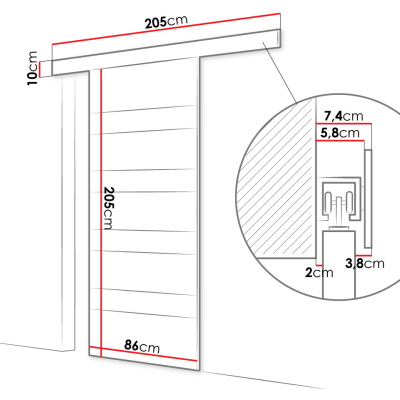MANAMI tolóajtó 5 - 80 cm, fehér / fekete üveg