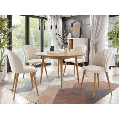 NOWEN 1 kerek étkezőasztal 100 cm 4 székkel - természetes fa / bézs