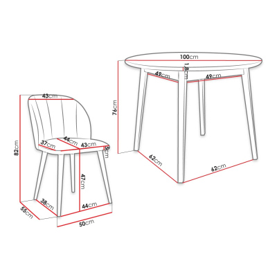 Kerek étkezőasztal 100 cm 4 székkel NOWEN 1 - fekete / rózsaszín