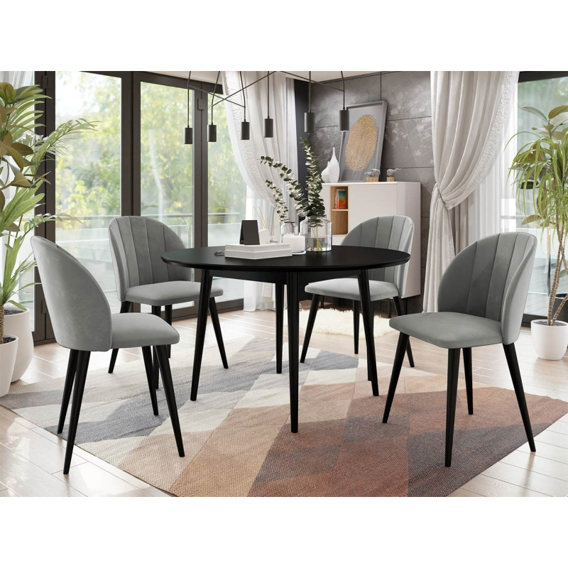 Kerek étkezőasztal 120 cm 4 székkel NOWEN 1 - fekete / szürke