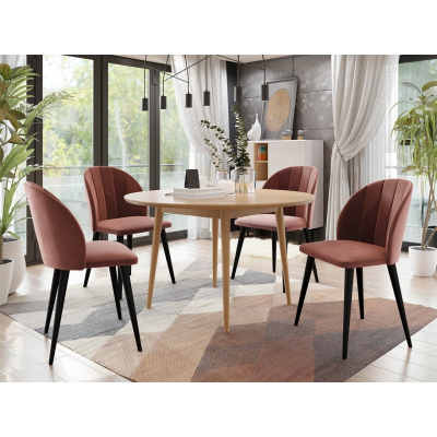 Étkezőasztal 120 cm 4 székkel NOWEN 1 - natúr fa / fekete / rózsaszín