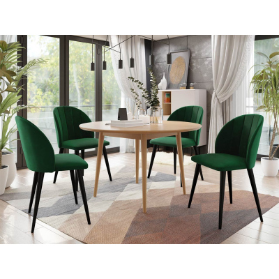 Étkezőasztal 120 cm 4 székkel NOWEN 1 - natúr fa / fekete / zöld