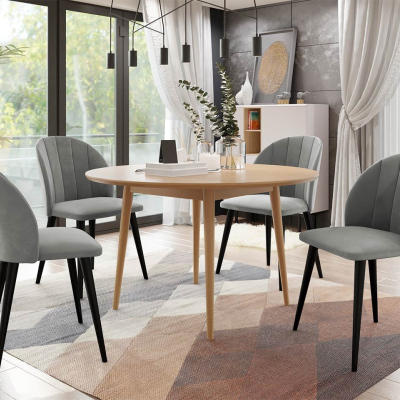Étkezőasztal 120 cm 4 székkel NOWEN 1 - natúr fa / fekete / szürke