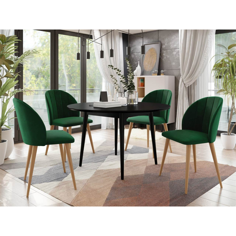 Étkezőasztal 120 cm 4 székkel NOWEN 1 - fekete / natúr fa / zöld