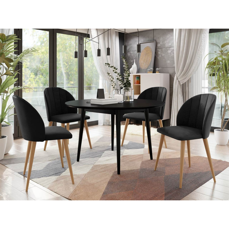 Étkezőasztal 120 cm 4 székkel NOWEN 1 - fekete / natúr fa