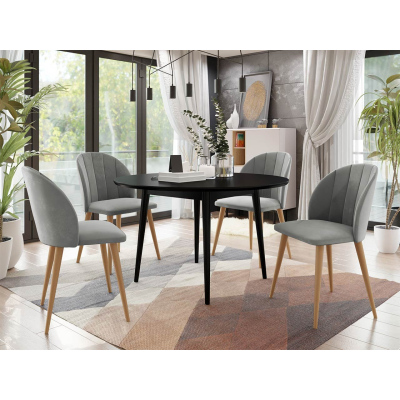 Étkezőasztal 120 cm 4 székkel NOWEN 1 - fekete / natúr fa / szürke