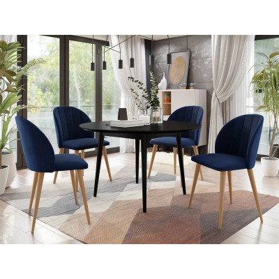 Étkezőasztal 120 cm 4 székkel NOWEN 1 - fekete / natúr fa / kék