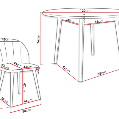 Étkezőasztal 120 cm 4 székkel NOWEN 1 - fekete / natúr fa / bézs