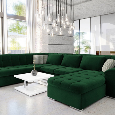 NELLI 1 U alakú kanapé mindennapi alváshoz - sötétzöld, jobb sarok