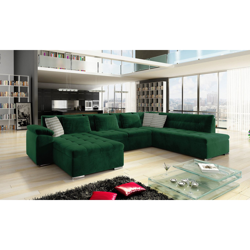 NELLI 1 U alakú kanapé mindennapi alváshoz - sötétzöld, bal sarok