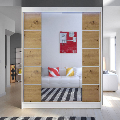 Tükrös gardrób 150 cm LED világítással PIRITU 5 - fehér / artisan tölgy