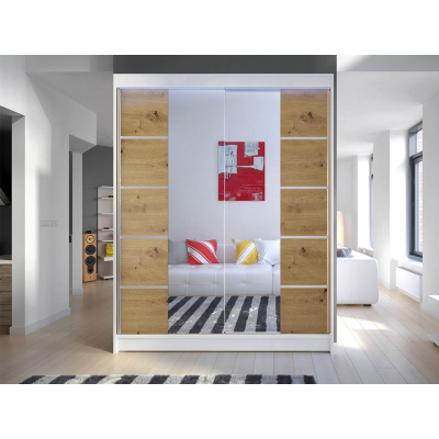Tükrös gardrób 150 cm LED világítással PIRITU 5 - fehér / artisan tölgy