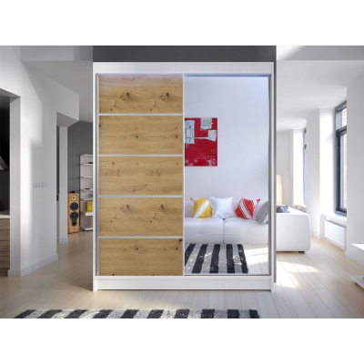 Gardróbszekrény 150 cm tükörrel és LED világítással PIRITU 3 - fehér / artisan tölgy