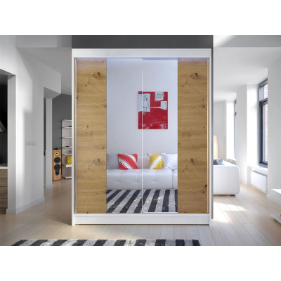 150 cm-es gardrób tükörrel és LED világítással PIRITU 2 - fehér / artisan tölgy