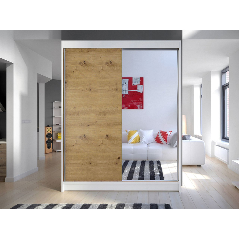 150 cm-es gardrób tükörrel és LED világítással PIRITU 1 - fehér / artisan tölgy