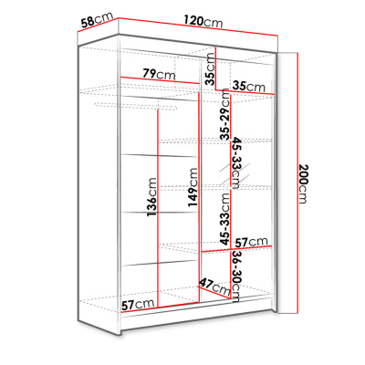 SAMANRE 3 gardróbszekrény tükörrel és RGB LED világítással - 120 cm, fehér / artisan tölgy