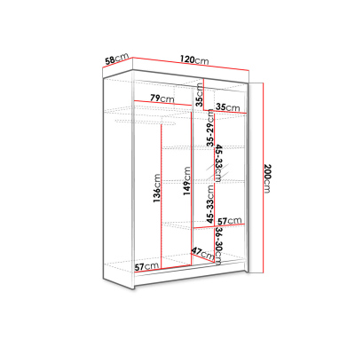 SAMANRE 1 tükrös gardróbszekrény LED RGB világítással 120 cm - fekete / artisan tölgy