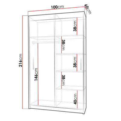 FANG tolóajtós szekrény 100 cm - fehér