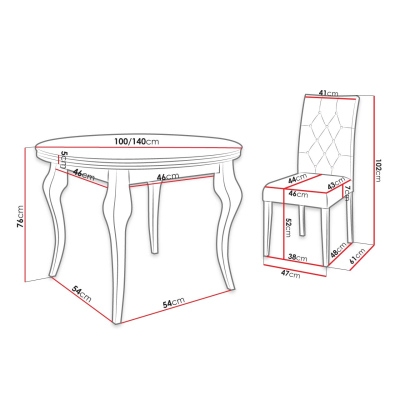  KRAM 1 kinyitható étkezőasztal 100 cm 6 székkel - fehér / rózsaszín