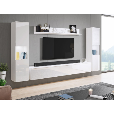 Modern nappali fal LED világítással ROSALIO XL - fényes fehér / fehér