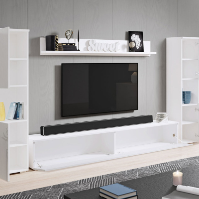 Modern nappali fal LED világítással ROSALIO XL - wotan tölgy / fényes fehér