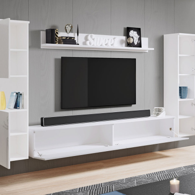 Modern nappali fal LED világítással ROSALIO XL - wotan tölgy / fényes fehér