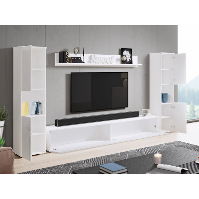 Modern nappali fal LED világítással ROSALIO XL - fényes fehér / fehér