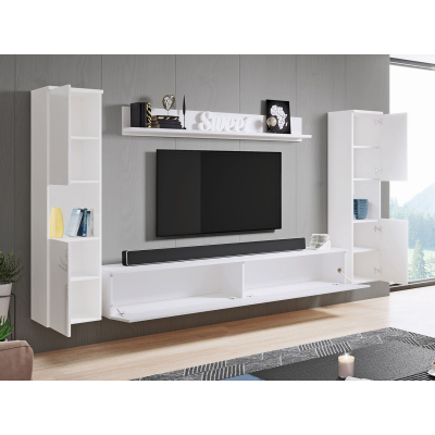 Modern nappali fal LED világítással ROSALIO XL - fényes fehér / fehér