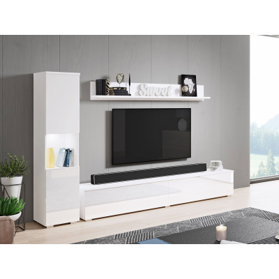 Modern nappali fal LED világítással ROSALIO - fényes fehér / fehér