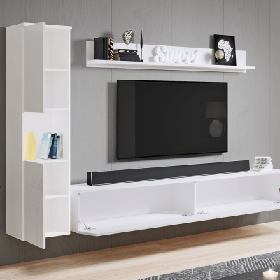 ROSALIO modern nappali szekrénysor LED világítással - wotan tölgy / csillogó fehér