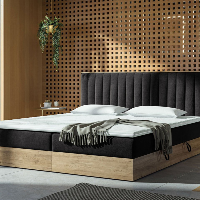 AGER kontinentális ágy 140x200 - fekete / arany tölgy + INGYENES topper