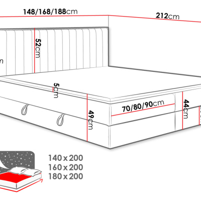 AGER kontinentális ágy 180x200 - szürke / arany tölgy + INGYENES topper