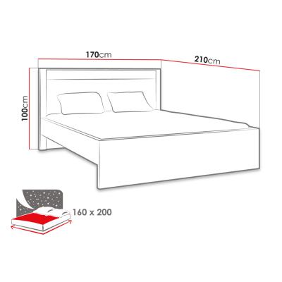 Franciaágy rácsos ágyráccsal és LED világítással 160x200 CHALAPATA - fehér kraft tölgy
