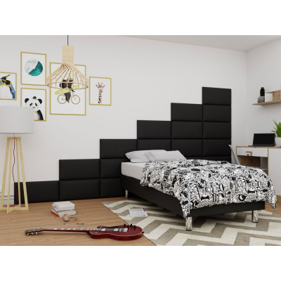 Kárpitozott egyszemélyes ágy 80x200 NECHLIN 2 - fekete ekológikus bőr + 60x30 cm-es panelek INGYENES