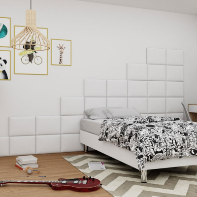 Kárpitozott egyszemélyes ágy 80x200 NECHLIN 2 - fehér ekológikus bőr + 40x30 cm-es panelek INGYENES