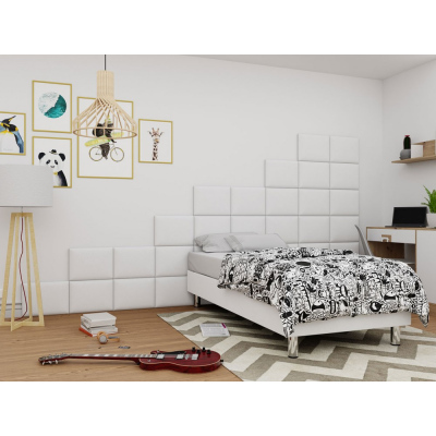 Kárpitozott egyszemélyes ágy 80x200 NECHLIN 2 - fehér ekológikus bőr + 40x30 cm-es panelek INGYENES