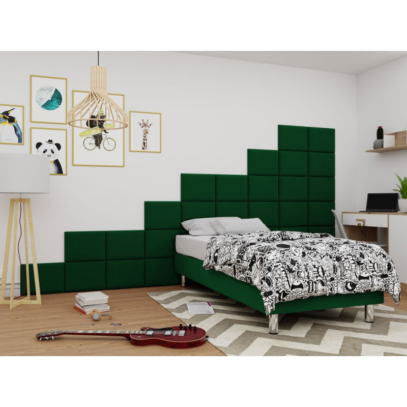 Kárpitozott egyszemélyes ágy 80x200 NECHLIN 2 - zöld + 40x30 cm-es panelek INGYEN