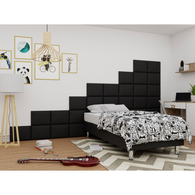 Kárpitozott egyszemélyes ágy 80x200 NECHLIN 2 - fekete ekológikus bőr + 40x30 cm-es panelek INGYENES