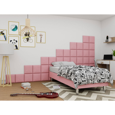 Kárpitozott egyszemélyes ágy 80x200 NECHLIN 2 - rózsaszín + 30x30 cm-es panelek INGYEN