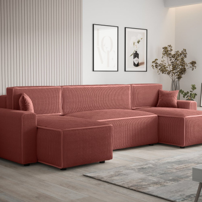 RADANA U-alakú kényelmes kinyitható kanapé - lazacszín