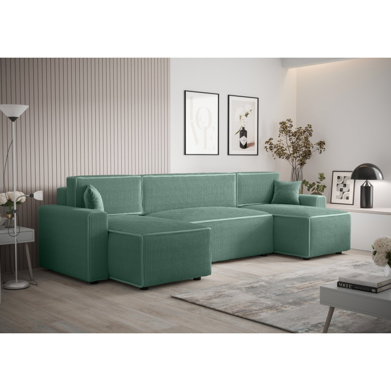 RADANA U-alakú kényelmes kinyitható kanapé - világoszöld