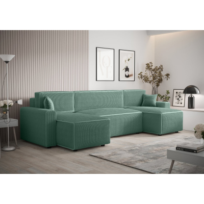 RADANA U-alakú kényelmes kinyitható kanapé - világoszöld