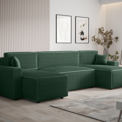 RADANA U-alakú kényelmes kinyitható kanapé - zöld