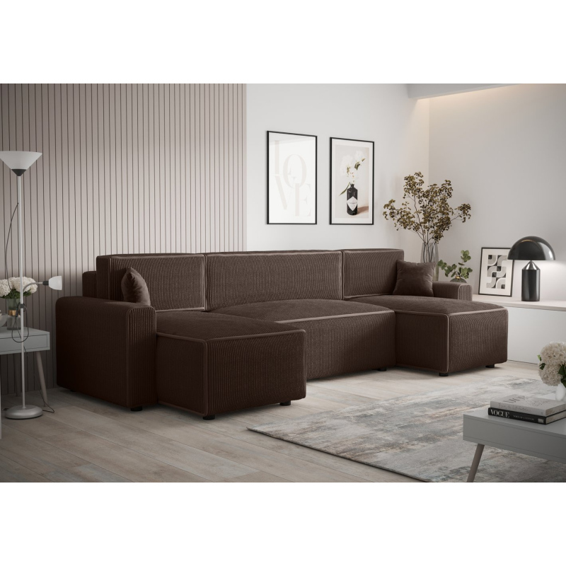 RADANA U-alakú kényelmes kinyitható kanapé - barna 2
