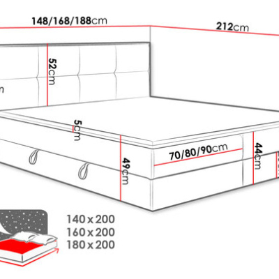 JERSEY kontinentális ágy 180x200 - craft tölgy / bézs + INGYENES topper