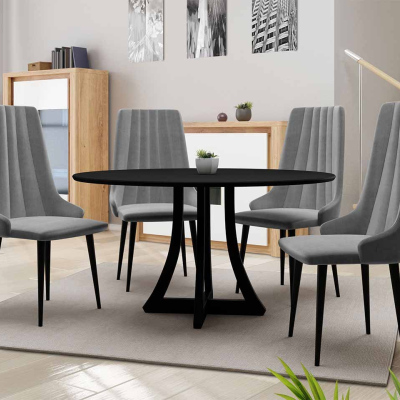 TULZA 1 kerek étkezőasztal 120 cm 4 székkel - fekete / szürke