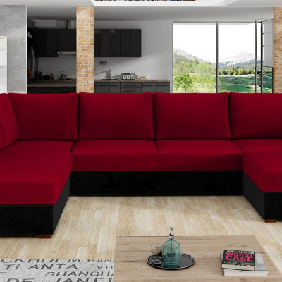 TUCSON 1 U alakú kanapé mindennapi alváshoz - fekete / piros, bal sarok