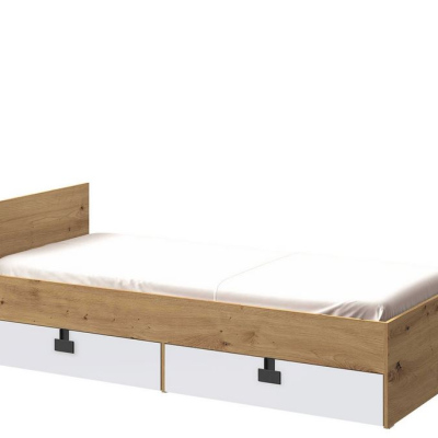 Egyszemélyes ágy diákszobába 90x200 BASHIRA - tölgy / fehér