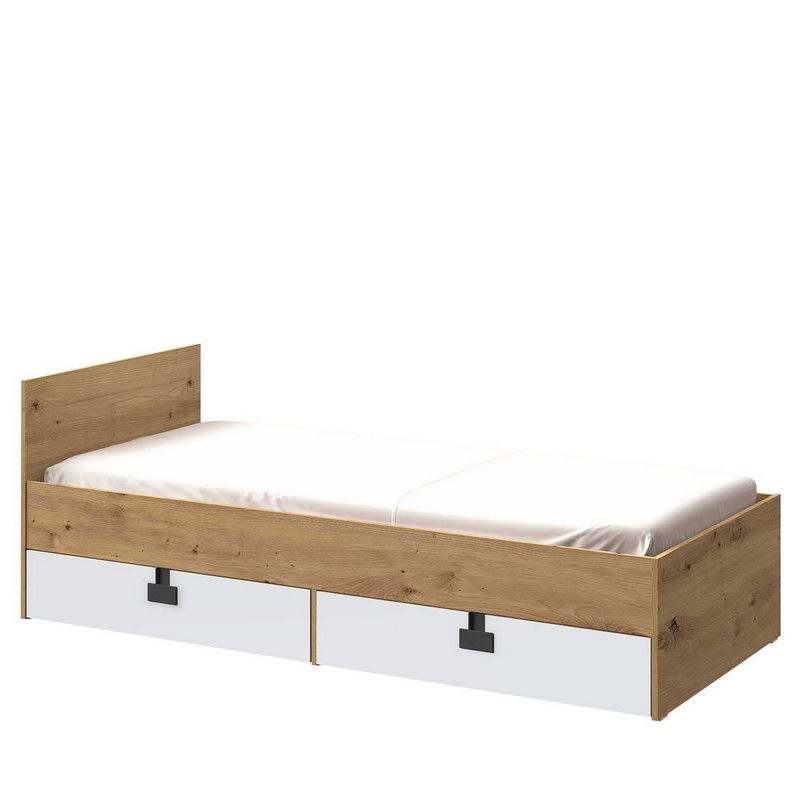 Egyszemélyes ágy diákszobába 90x200 BASHIRA - tölgy / fehér